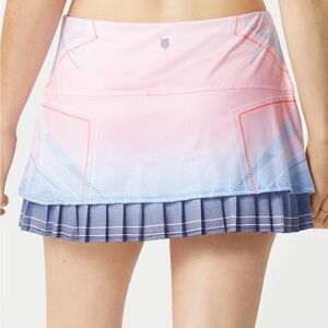 KSwiss Women's Summer 12" Pleat Print Skirt Pink Blue Size Large Brand New Sport